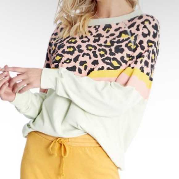 Wildfox Tops - NEW Wildfox Aloe and Yellow Leopard Colour Block Sweatshirt